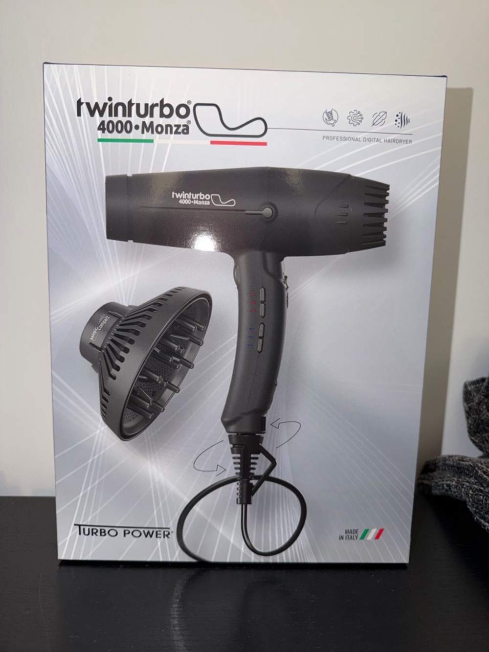 Twinturbo 4000 Monza Black Professional Hair Dryer with Diffuser